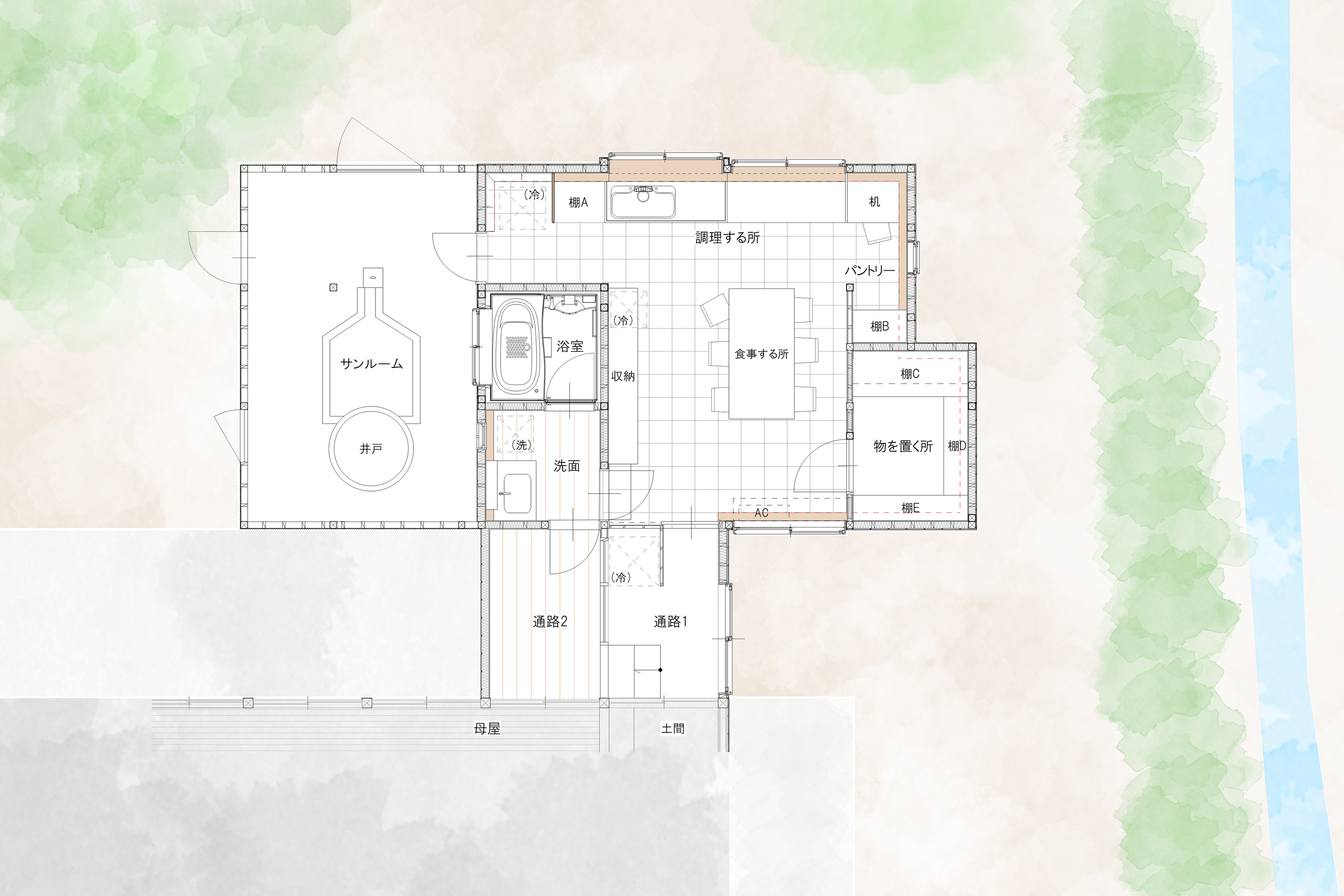 土浦のキッチン　平面図